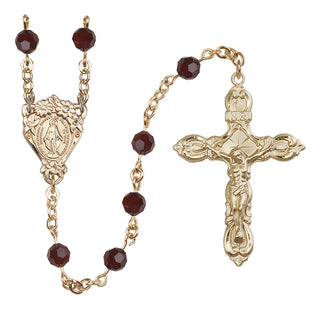 14 Karat Gold-Filled 6mm Austrian Crystal Miraculous Rosary in Garnet