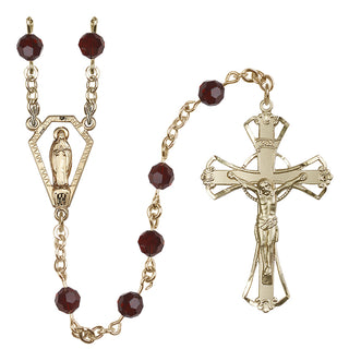 14 Karat Gold 6mm Austrian Crystal Miraculous Rosary in Garnet