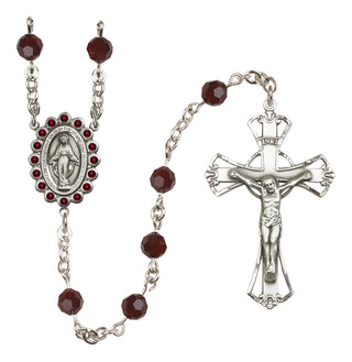 Sterling Silver 6mm Austrian Crystal Miraculous Rosary in Garnet