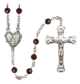 Sterling Silver 6mm Austrian Crystal Miraculous Rosary in Garnet