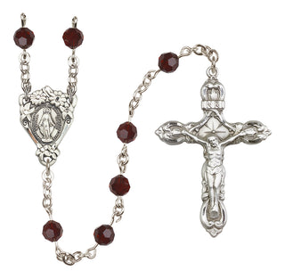 Sterling Silver 6mm Austrian Crystal Miraculous Rosary in Garnet