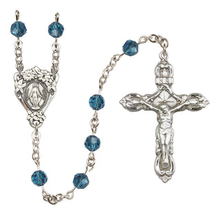 Sterling Silver 6mm Austrian Crystal Miraculous Rosary in Indocolite