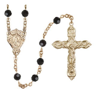 14 Karat Gold-Filled 6mm Austrian Crystal Miraculous Rosary in Jet