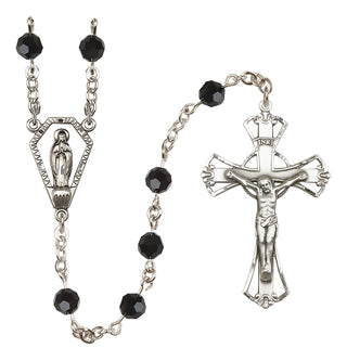 Sterling Silver 6mm Austrian Crystal Miraculous Rosary in Jet