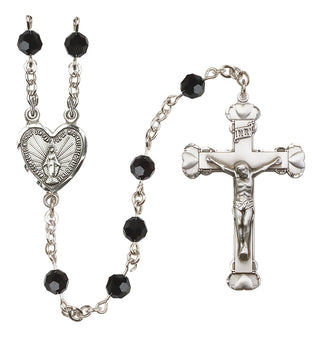 Sterling Silver 6mm Austrian Crystal Miraculous Rosary in Jet