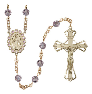 14 Karat Gold-Filled 6mm Austrian Crystal Miraculous Rosary in Light Amethyst