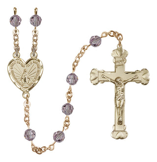 14 Karat Gold-Filled 6mm Austrian Crystal Miraculous Rosary in Light Amethyst