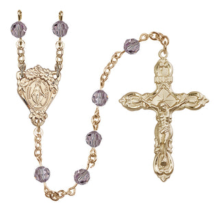 14 Karat Gold-Filled 6mm Austrian Crystal Miraculous Rosary in Light Amethyst