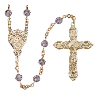 14 Karat Gold 6mm Austrian Crystal Miraculous Rosary in Light Amethyst