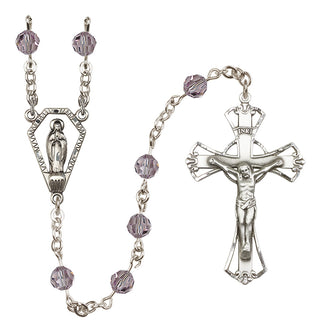 Sterling Silver 6mm Austrian Crystal Miraculous Rosary in Light Amethyst