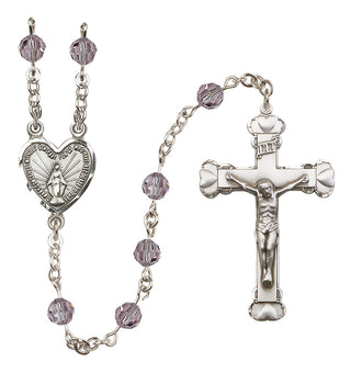 Sterling Silver 6mm Austrian Crystal Miraculous Rosary in Light Amethyst