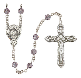 Sterling Silver 6mm Austrian Crystal Miraculous Rosary in Light Amethyst