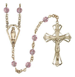 14 Karat Gold-Filled 6mm Austrian Crystal Miraculous Rosary in Light Rose