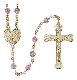 14 Karat Gold-Filled 6mm Austrian Crystal Miraculous Rosary in Light Rose