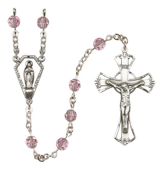 Sterling Silver 6mm Austrian Crystal Miraculous Rosary in Light Rose