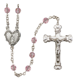 Sterling Silver 6mm Austrian Crystal Miraculous Rosary in Light Rose