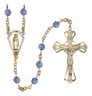 14 Karat Gold-Filled 6mm Austrian Crystal Miraculous Rosary in Light Sapphire