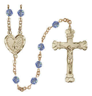 14 Karat Gold-Filled 6mm Austrian Crystal Miraculous Rosary in Light Sapphire