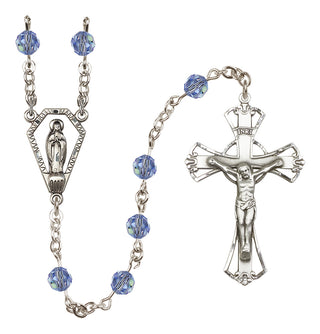 Sterling Silver 6mm Austrian Crystal Miraculous Rosary in Light Sapphire