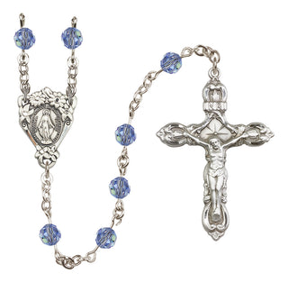 Sterling Silver 6mm Austrian Crystal Miraculous Rosary in Light Sapphire