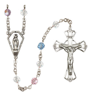 Sterling Silver 6mm Austrian Crystal Miraculous Rosary in Multi-Color