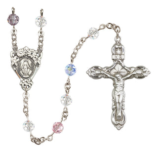 Sterling Silver 6mm Austrian Crystal Miraculous Rosary in Multi-Color