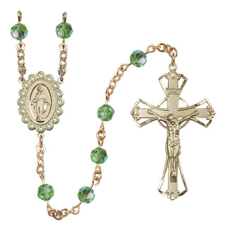 14 Karat Gold-Filled 6mm Austrian Crystal Miraculous Rosary in Peridot