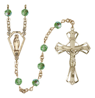 14 Karat Gold 6mm Austrian Crystal Miraculous Rosary in Peridot