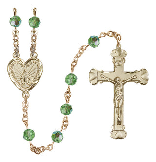14 Karat Gold 6mm Austrian Crystal Miraculous Rosary in Peridot