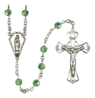 Sterling Silver 6mm Austrian Crystal Miraculous Rosary in Peridot