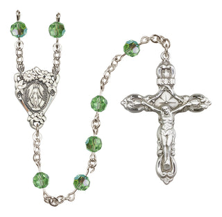 Sterling Silver 6mm Austrian Crystal Miraculous Rosary in Peridot