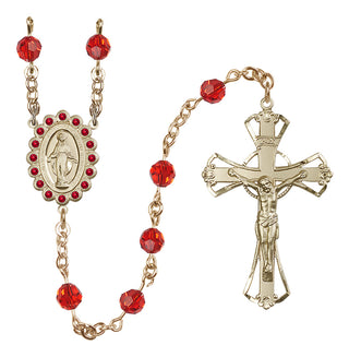 14 Karat Gold 6mm Austrian Crystal Miraculous Rosary in Ruby