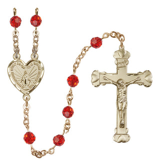 14 Karat Gold 6mm Austrian Crystal Miraculous Rosary in Ruby