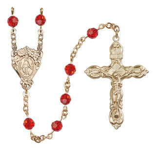 14 Karat Gold 6mm Austrian Crystal Miraculous Rosary in Ruby