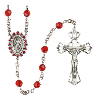 Sterling Silver 6mm Austrian Crystal Miraculous Rosary in Ruby
