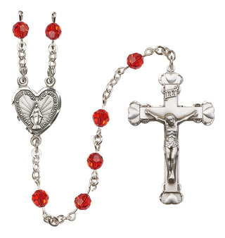 Sterling Silver 6mm Austrian Crystal Miraculous Rosary in Ruby