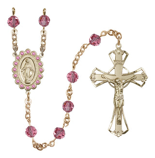 14 Karat Gold-Filled 6mm Austrian Crystal Miraculous Rosary in Rose