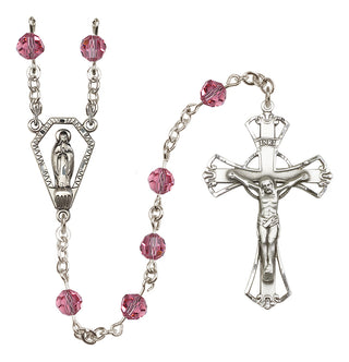 Sterling Silver 6mm Austrian Crystal Miraculous Rosary in Rose