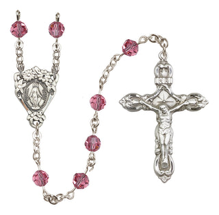 Sterling Silver 6mm Austrian Crystal Miraculous Rosary in Rose