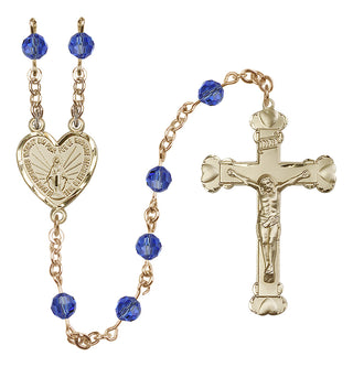 14 Karat Gold-Filled 6mm Austrian Crystal Miraculous Rosary in Sapphire
