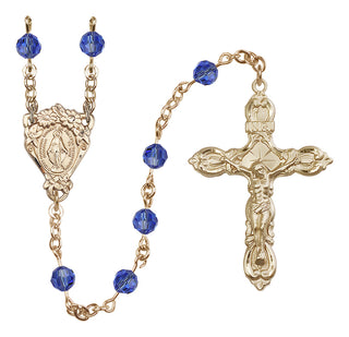 14 Karat Gold-Filled 6mm Austrian Crystal Miraculous Rosary in Sapphire