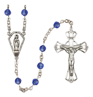 Sterling Silver 6mm Austrian Crystal Miraculous Rosary in Sapphire