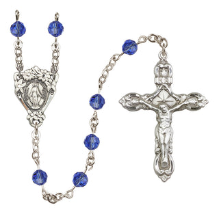Sterling Silver 6mm Austrian Crystal Miraculous Rosary in Sapphire