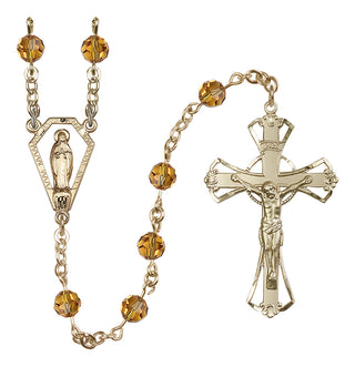 14 Karat Gold-Filled 6mm Austrian Crystal Miraculous Rosary in Topaz