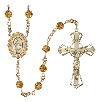 14 Karat Gold 6mm Austrian Crystal Miraculous Rosary in Topaz