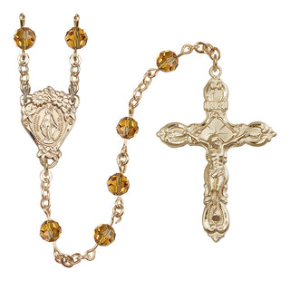 14 Karat Gold 6mm Austrian Crystal Miraculous Rosary in Topaz