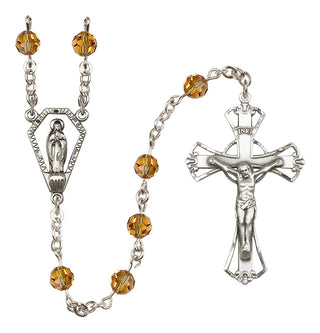 Sterling Silver 6mm Austrian Crystal Miraculous Rosary in Topaz