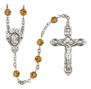 Sterling Silver 6mm Austrian Crystal Miraculous Rosary in Topaz