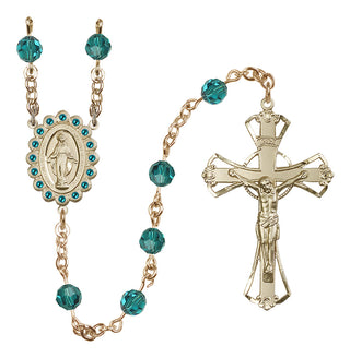 14 Karat Gold 6mm Austrian Crystal Miraculous Rosary in Zircon