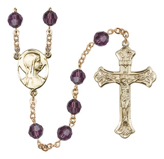 14 Karat Gold-Filled 8mm Austrian Crystal Madonna Mary Rosary in Amethyst